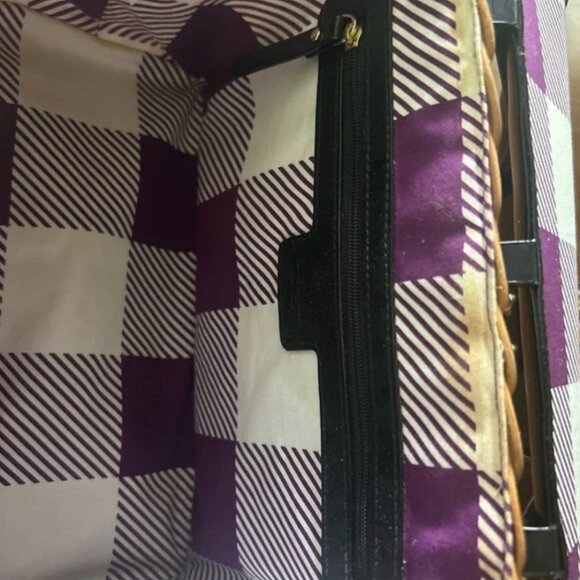 Kate Spade New York Handbag Wicker Basket Black Patent Leather Purse Tote Picnic - Picture 3 of 5